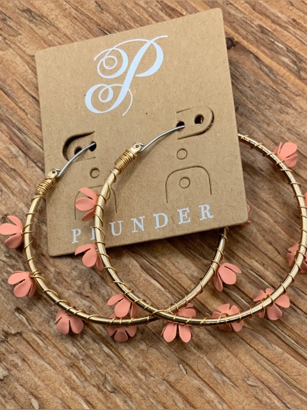 Pink Flower Ivette Gold Hoop Earrings